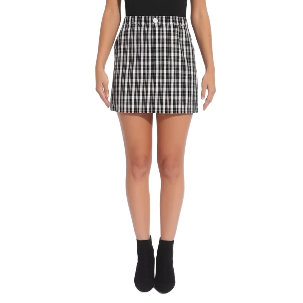 HOLLISTER Black White Plaid Mini‎ High Rise Pockets Preppy Skirt Womens Small